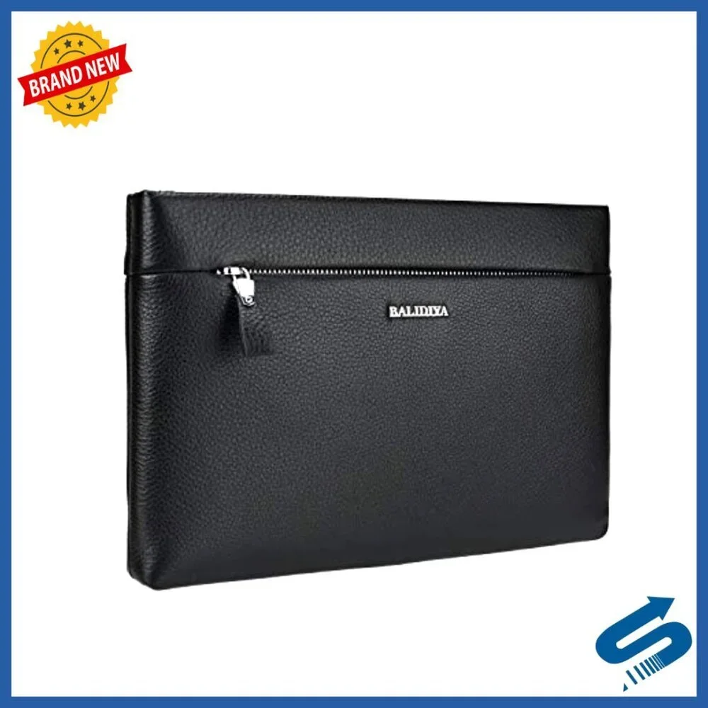 Genuine Leather Men's Clutch Bag with Wrist Strap Large Capacity Business Purse